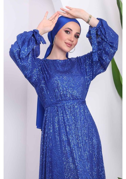 Saks Payetli Kolları Bağlamalı Abiye