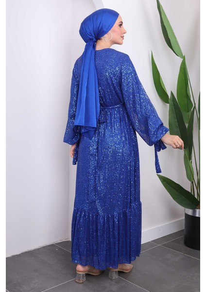 Saks Payetli Kolları Bağlamalı Abiye