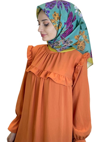 Quare Vual Krep Eşarp - Çiçek Desenli Eşarp 01114