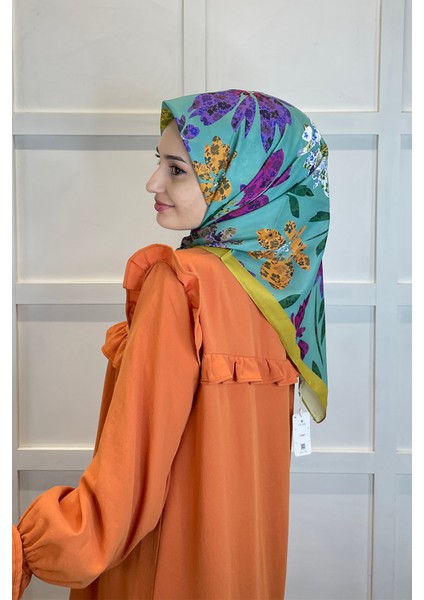 Quare Vual Krep Eşarp - Çiçek Desenli Eşarp 01114