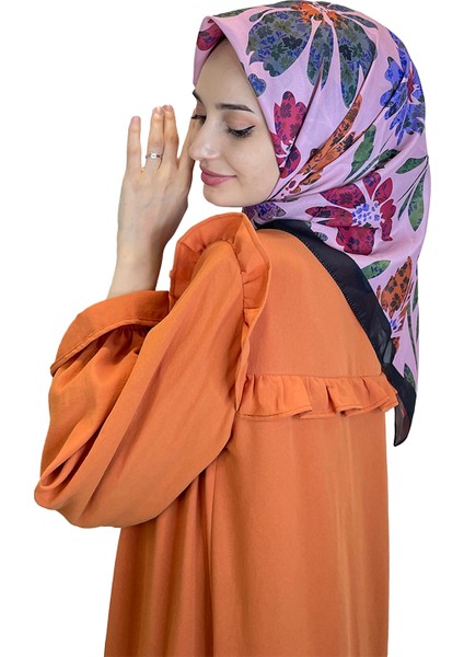 Quare Vual Krep Eşarp - Çiçek Desenli Eşarp 01114