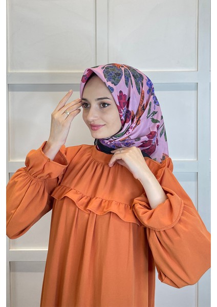 Quare Vual Krep Eşarp - Çiçek Desenli Eşarp 01114