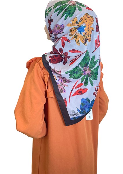 Quare Vual Krep Eşarp - Çiçek Desenli Eşarp 01114