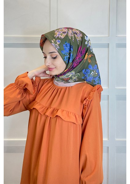 Quare Vual Krep Eşarp - Çiçek Desenli Eşarp 01114