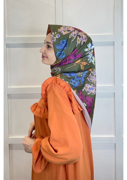 Quare Vual Krep Eşarp - Çiçek Desenli Eşarp 01114
