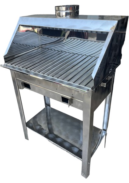 Paslanmaz Kömürlü Mangal 35 x 60 cm Bacalı Barbekü