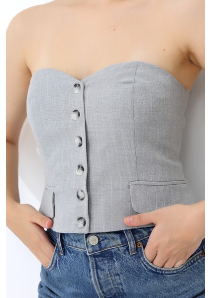 Straplez Blazer Yelek Gri modelleri