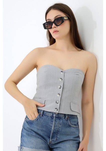 Straplez Blazer Yelek Gri fırsatları