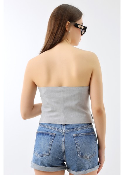 Straplez Blazer Yelek Gri indirimleri