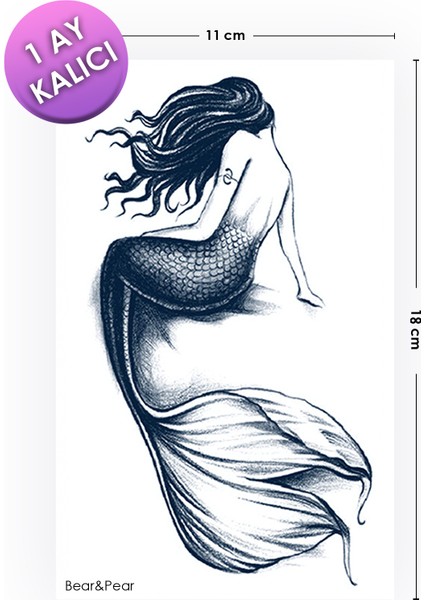 BP Tattoo 1 Ay Kalıcı Mermaid Tattoo Geçici Kadın Dövme