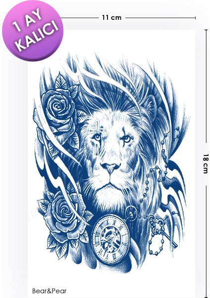 1 Ay Kalıcı Tattoo Gerçek Dövme Görünümlü Aslan Dövmesi