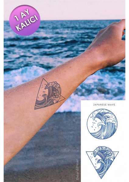 1 Ay Kalıcı Japanese Wave Tattoo Okyanus Dalgası Dövme