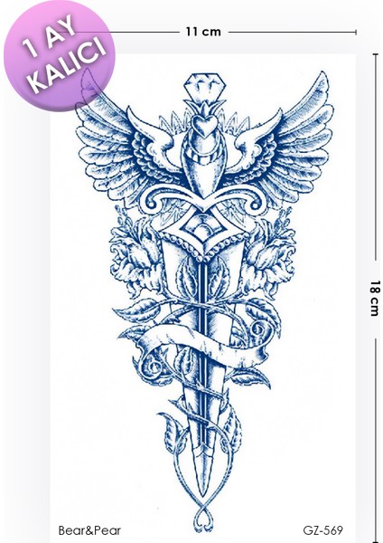 1 Ay Kalıcı Sword Tattoo Geçici Kılıç Unisex Dövme modelleri