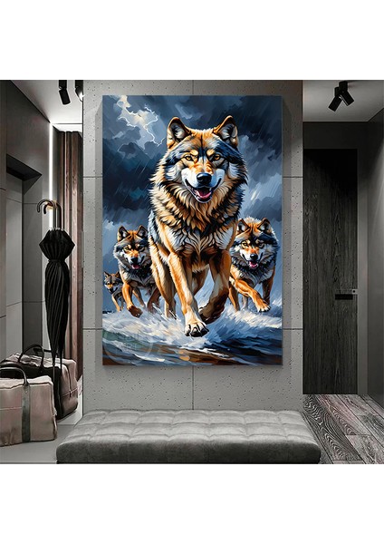 Emilart Soyut Koşan Asil Kurtlar Özel Tasarım Kanvas Tablo