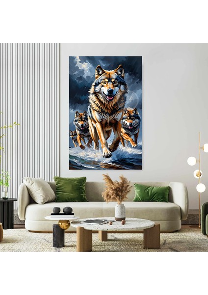 Emilart Soyut Koşan Asil Kurtlar Özel Tasarım Kanvas Tablo fiyatları