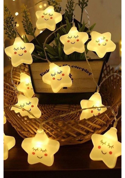 Dekoratif Pilli Gülen Yüz Yıldız Ip LED Işık Zinciri Yılbaşı Süs Aydınlatma modelleri