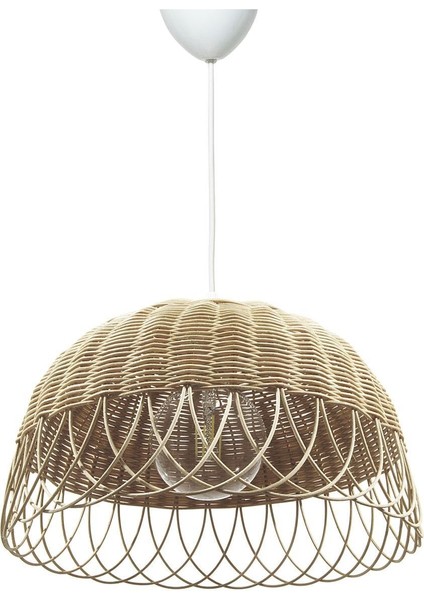 E27 Rattan, Bambu, Hasır Sarkıt Avize Bambu Çap 30 Cm 1 Kahverengi Bambu 30 X 46 Şapkalı