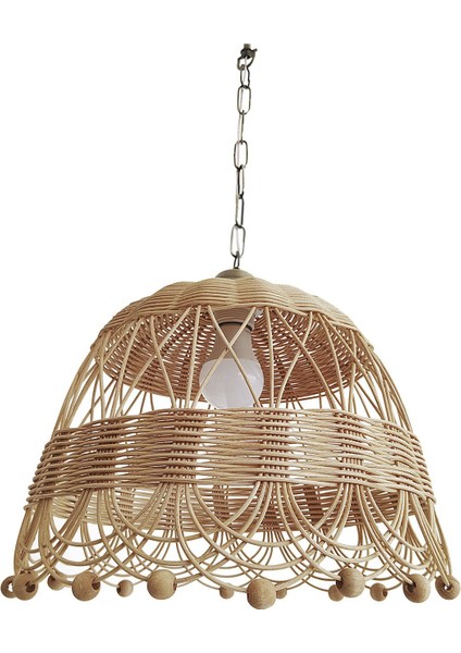 Tekno Trust E27 Rattan Bambu Hasır Sarkıt Avize Boncuklu 35 Cm Bambu Kahverengi 1 20-37 Cm Salon / Oturma Odası