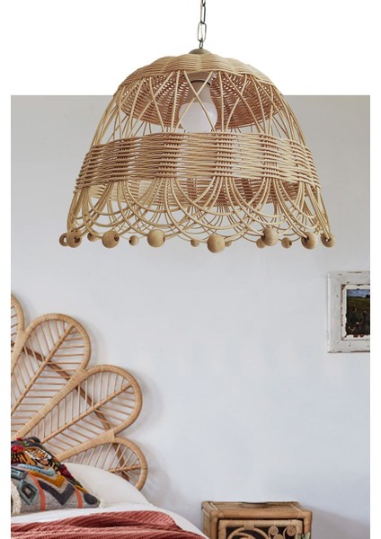 Tekno Trust E27 Rattan Bambu Hasır Sarkıt Avize Boncuklu 35 Cm Bambu Kahverengi 1 20-37 Cm Salon / Oturma Odası modelleri