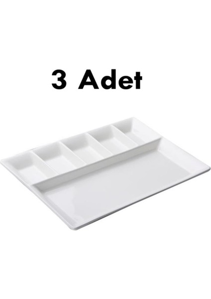 3 Adet Kırılmayan Kahvaltı Sunum Tabağı 33X26CM Kahvaltılık 6 Bölme Sağlıklı Malzeme Tabldot Tepsisi