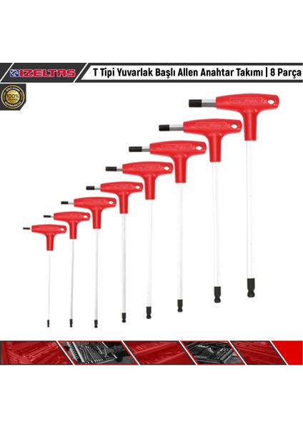 T Tipi Yuvarlak Başlı Allen Anahtar Takımı 8 Parça