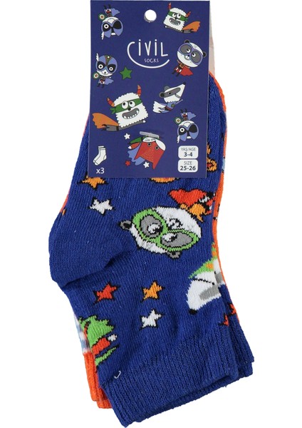 Civil Socks Erkek Çocuk 3'lü Çorap 3-11 Yaş Lacivert