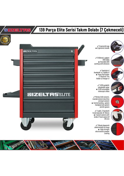 139 Parça Elite Serisi Takım Dolabı (7 Çekmeceli)