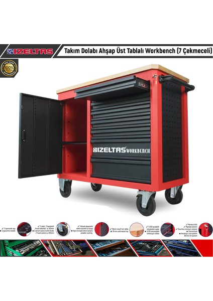 Takım Dolabı Ahşap Üst Tablalı Workbench (7 Çekmeceli)