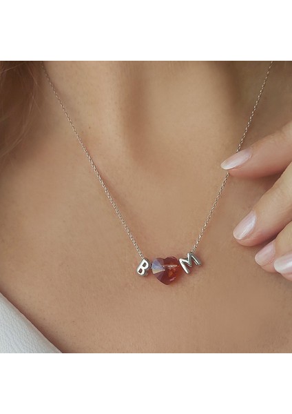 925 Ayar Gümüş Kırmızı Swarovski Taşlı Bombeli Harf Kolye fiyatları