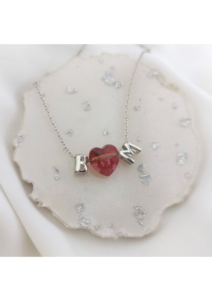 925 Ayar Gümüş Kırmızı Swarovski Taşlı Bombeli Harf Kolye modelleri