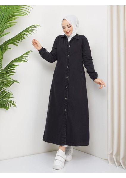 Kadın Denim Düğme Kapamalı Tesettür Kot Kap modelleri