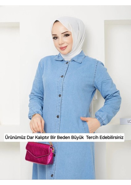 Kadın Denim Düğme Kapamalı Tesettür Kot Kap