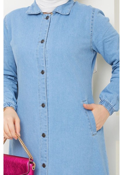 Kadın Denim Düğme Kapamalı Tesettür Kot Kap