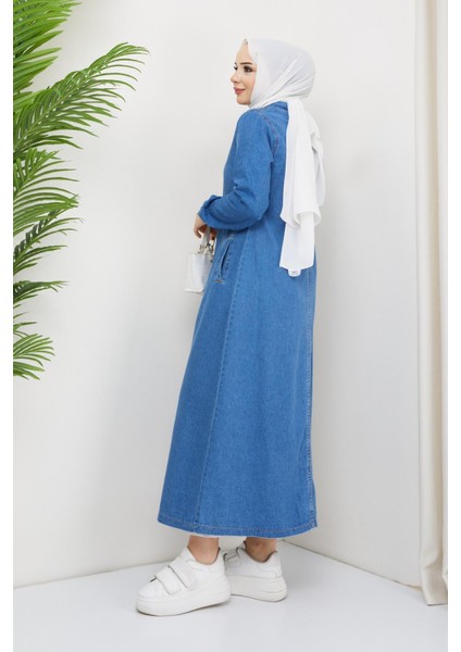 Kadın Denim Düğme Kapamalı Tesettür Kot Kap