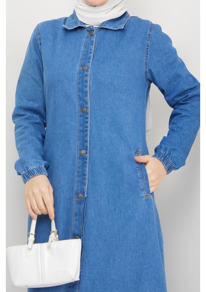 Kadın Denim Düğme Kapamalı Tesettür Kot Kap indirimleri