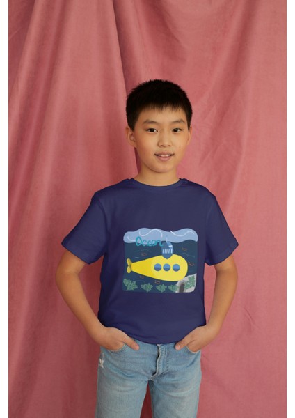 Erkek Çocuk Pamuk Denizaltı Baskılı Kısa Kol Tshirt modelleri