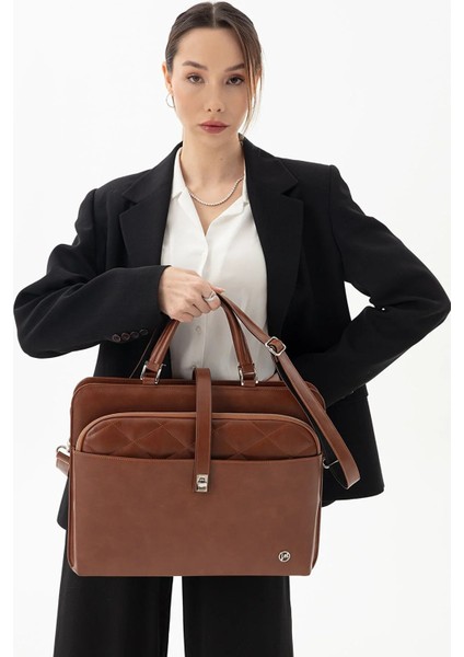 - Kadın Evrak Laptop Çantası Kapitone - 14" ve 15.6" Laptop Bölmesi Taba indirimleri