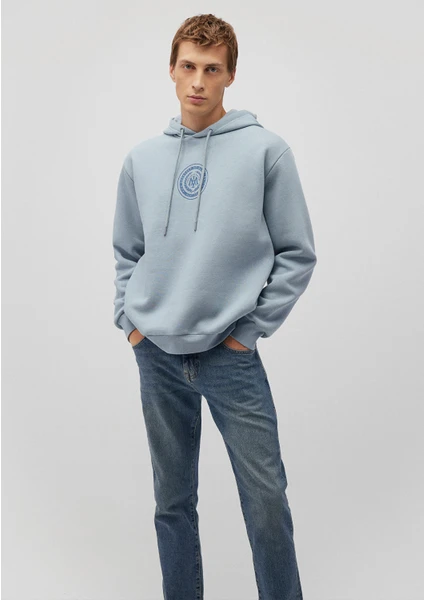 M Logo Baskılı Kapüşonlu Mavi Sweatshirt  0S10192-80796