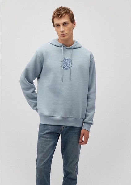 M Logo Baskılı Kapüşonlu Mavi Sweatshirt  0S10192-80796