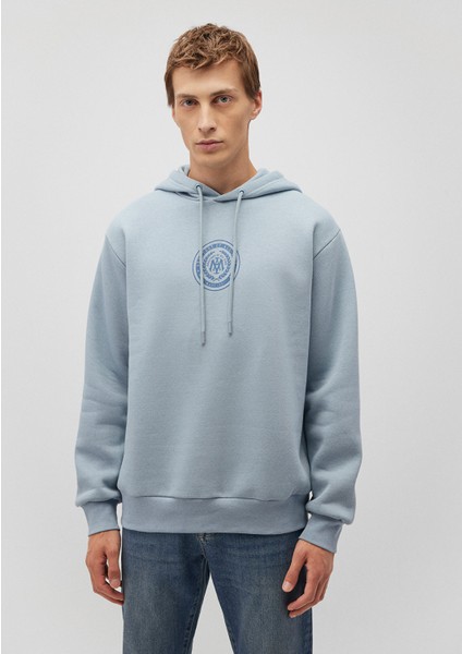 M Logo Baskılı Kapüşonlu Mavi Sweatshirt  0S10192-80796