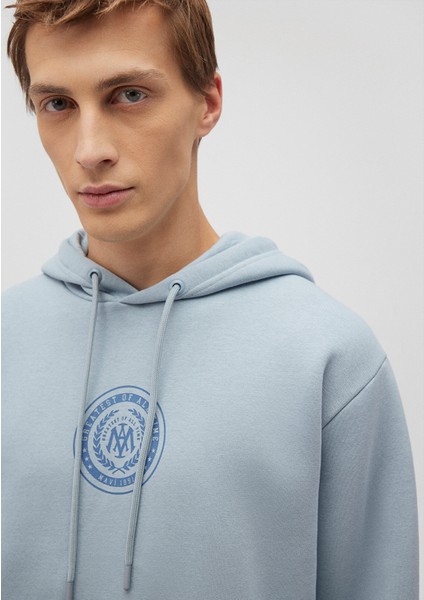 M Logo Baskılı Kapüşonlu Mavi Sweatshirt  0S10192-80796