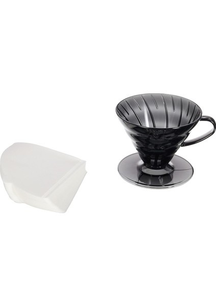V60 02 Plastik Dripper ve 40 Lı Filtre Kağıdı Seti, Siyah Şeffaf