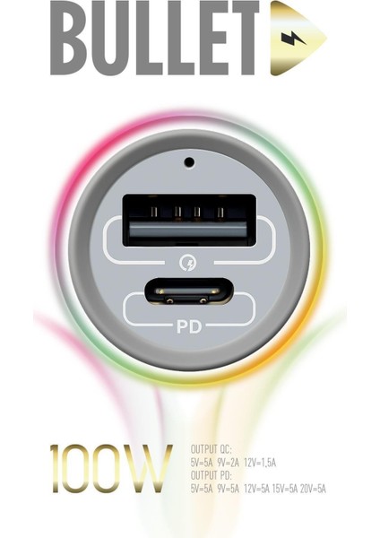 100W Araç Çakmaklık Şarj Cihazı Type-C ve USB Çıkışlı Profesyonel Turbo Hızlı Şarj modelleri