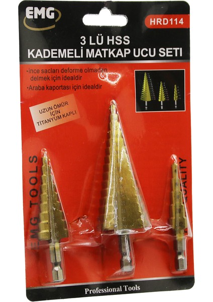 3 Parça Kademeli Matkap Ucu Set