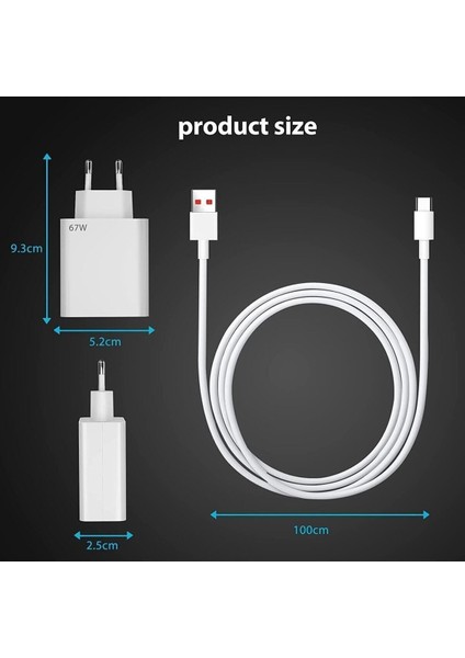 Mi 67W (Watt) Turbo Hızlı Şarj Aleti Adaptörü Kablo Seti