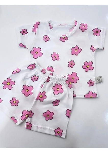 Bebek Pijama Takımı Kısakol Şort Çiçek Desen Pamuk Yenidoğan Çocuk Pijama