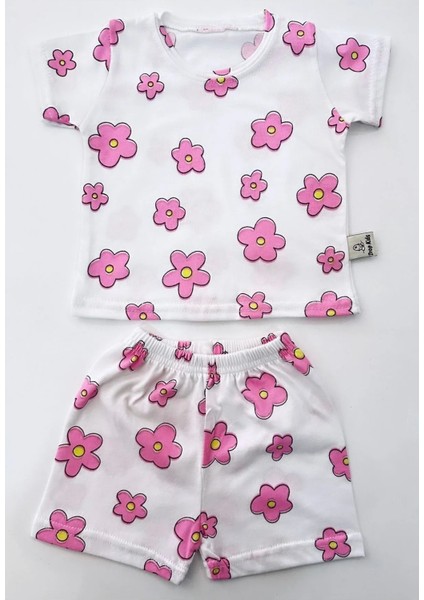 Bebek Pijama Takımı Kısakol Şort Çiçek Desen Pamuk Yenidoğan Çocuk Pijama
