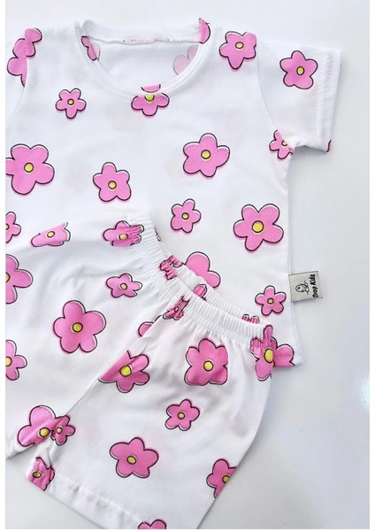 Bebek Pijama Takımı Kısakol Şort Çiçek Desen Pamuk Yenidoğan Çocuk Pijama