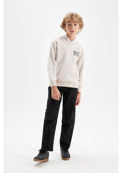 Erkek Çocuk Bej Kapüşonlu Baskılı Okul Sweatshirt C7557A824AU fiyatları