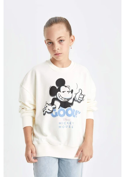 Kız Çocuk Disney Mickey & Minnie Oversize Geniş Kalıp Bisiklet Yaka Sweatshirt C7353A824AU